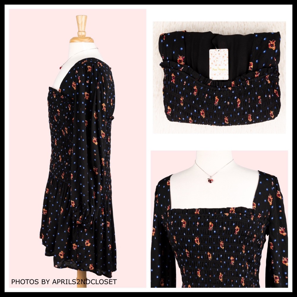 FREE PEOPLE BOHO FLOWY LONG SLEEVES MINI DRESS A2C - Picture 5 of 16